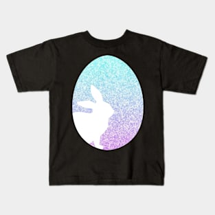 Easter Bunny Silhouette in Pastel Blue Purple Ombre Faux Glitter Easter Egg Kids T-Shirt